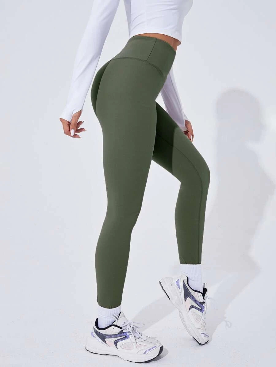Tummy Control Yoga Leggings - Army Green